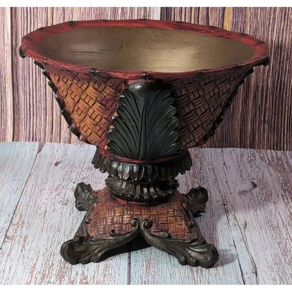 Rare  Exotic Artisan Ornate Footed Fruit Bowl  Pottery Centerpiece Heavy 4.4 lbs - Picture 12 of 17